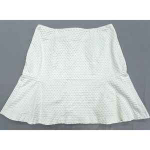 Flare‎ Mini Skirt 4 White Textured Polka Dot Cotton Blend Stretch Preppy Whimsy